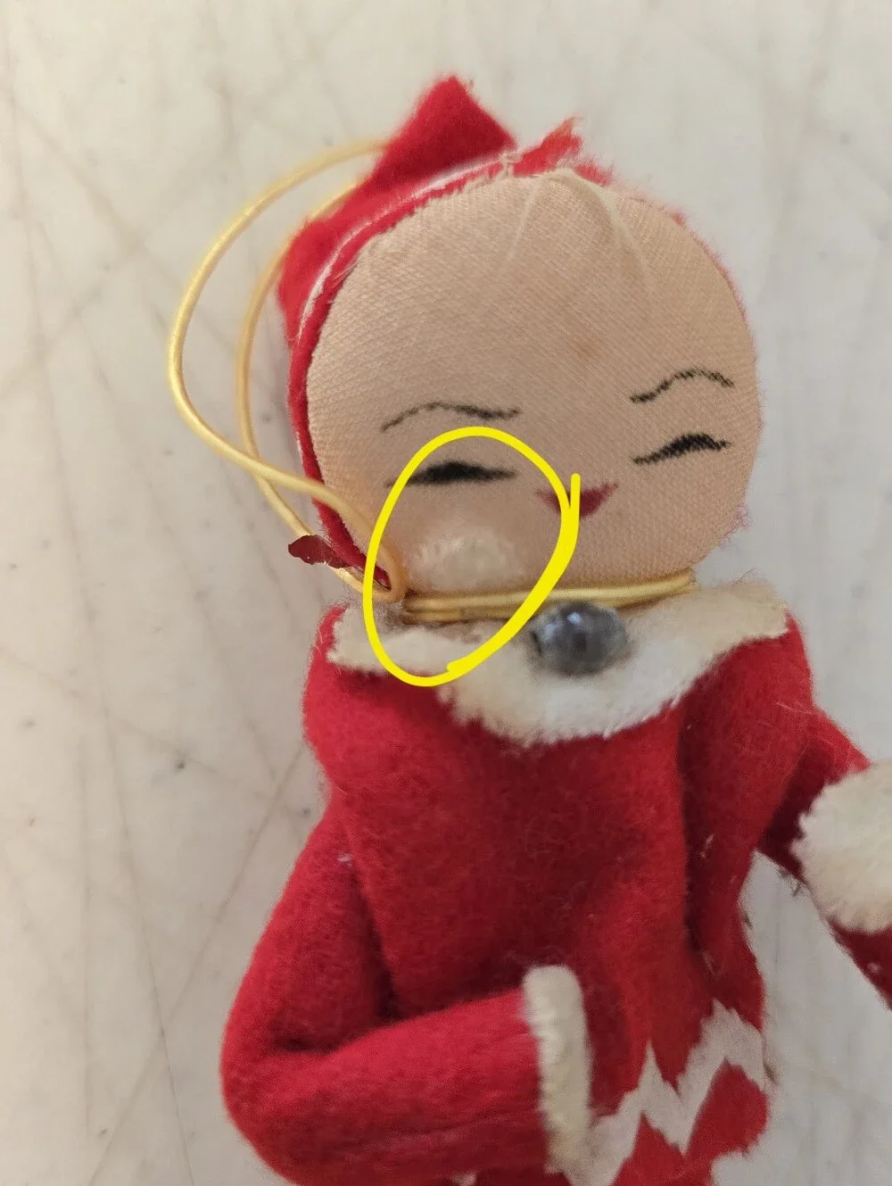 Vintage Christmas Felt Fabric Bendable Elf Pixie Ornament READ